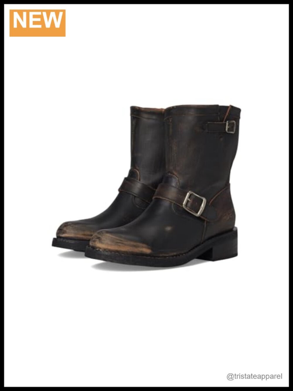 Viv Short Engineer Leather Motorcycle Boots Goodyear Welt Round Toe Block Heel
